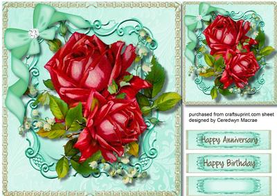 Beautiful Red Roses on Green Scroll Work