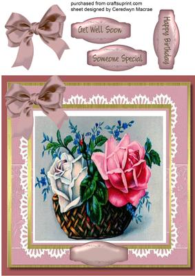 Beautiful Basket or Roses on Lace 