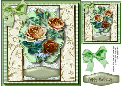 Coffee / Cream Roses in a Gingham Frame 
