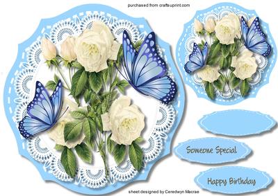 Beautiful White Roses and Blue Butterfly's .