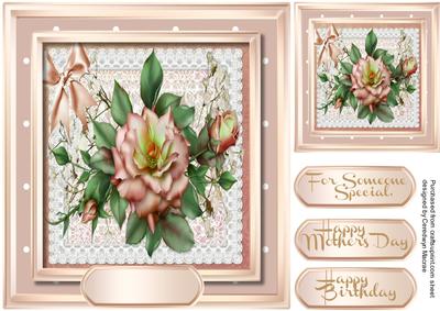 Beautiful Rose in a Gold Frame with Lace 