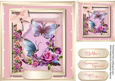 Butterfly's and Roses in a Double Gold Frame 