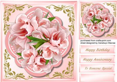 8x8 Pink Flowers in a Quadrefoil Frame