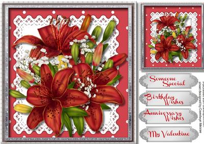 Beautiful Red Lillies on Lace .