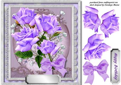 Lovely Lilac Roses in a Double Silver Frame 