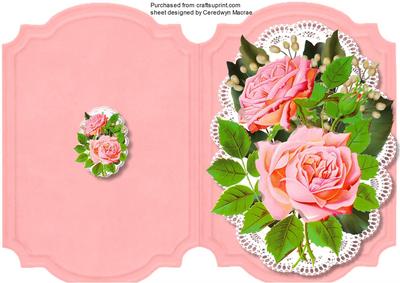 Print, Cut, and Fold, Pink Roses on Lace 