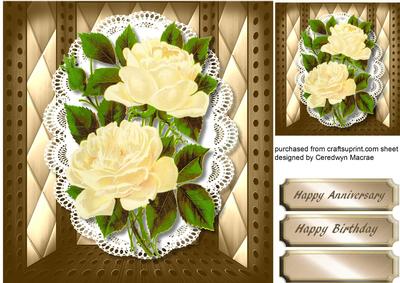 Lovely Cream Roses on Scalloped Lace 