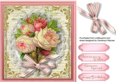Beautiful Roses on Lace and Script Frame 
