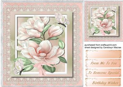 Lovely Soft Pink Magnolias on Lace 