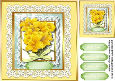 Lovely Daffodils on Lace and .gold