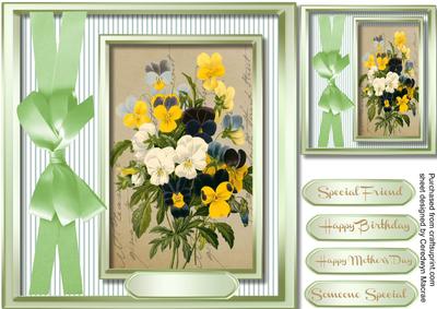Lovely Spring Pansy's in a Green Frame