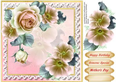 Beautiful Soft Pink Roses on Cutout Lace 