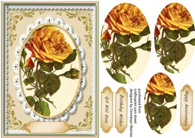 Lovely Pyramid Gold Roses in a Lace Frame