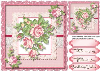 Lovely Pink Roses on a Scalloped Lace Frame 