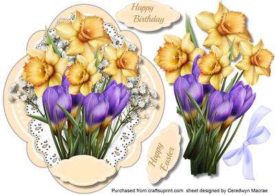 Beautiful Daffs and Crocus in a Quadrefoil Frame 
