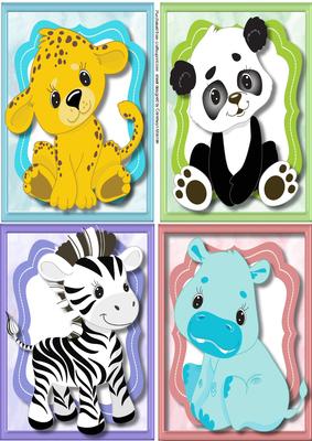4 Lovely A6 Safari Animal Toppers 