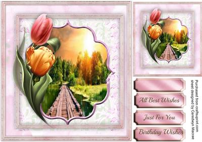 Beautiful Tulips and Sunset Scene