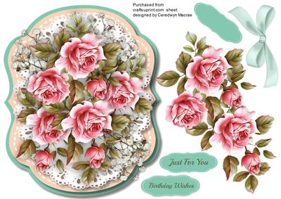 Beautiful Pink French Roses on a Stitched Mat 