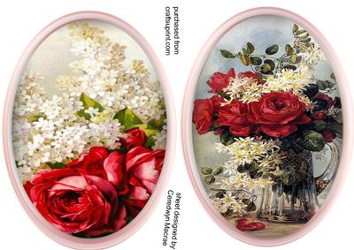 2 Oval Red Rose Toppers