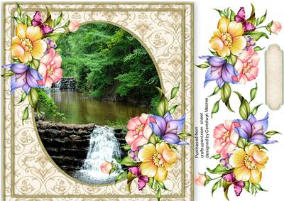 Lovely Waterfall and Flowers 