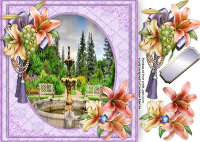 Garden Fountain and Lillies 