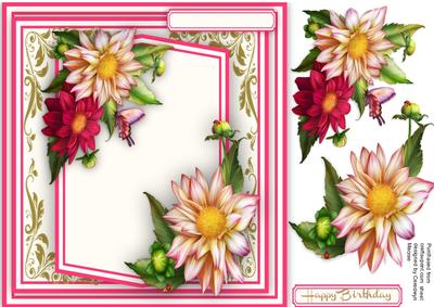 Lovely Dahlia's on a Hot Pink and Cream Mat 