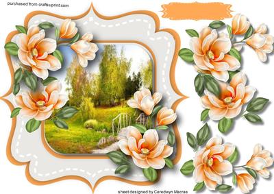 Lovely Orange Magnolias on a Shaped Mat 