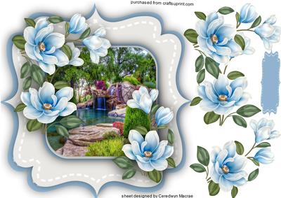 Lovely Blue Magnolias in a Shaped Card