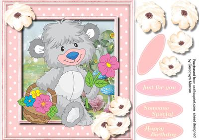 Eljie Bear with a Basket of Flowers 