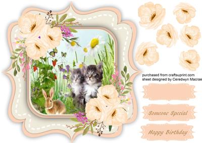 Lovely Shaped Card with Kitties and Rabbit