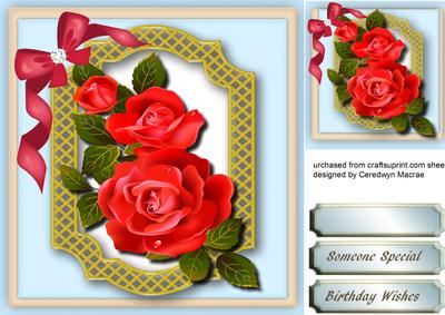 Beautiful Red Roses in a Gold Lattace Frame 