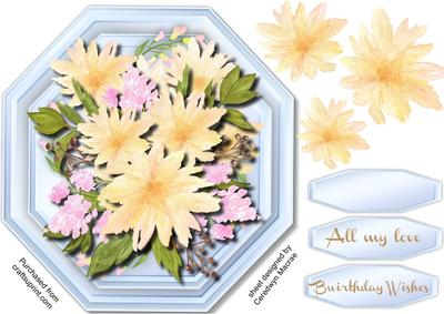 Beautiful Water Coloured Flowers on a Octagonal Mat