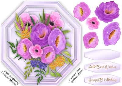 Lovely Lilac Painted Flowers on a Octqagonal Mat 