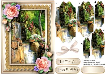 Lovely Waterfall and Roses , with Shaped Pyramid