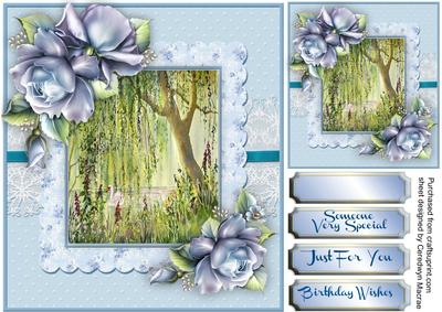 Beautiful Blue Roses Withswan Scene 