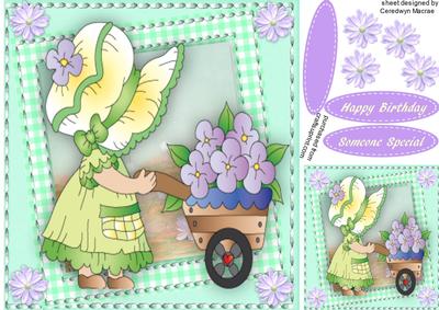 Lovely Bonnet Girl with Wheelbarrow