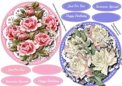 2 Lovely Roses Toppers on Cut Out Lace 