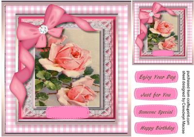 Beautiful Roses on Gingham and Lace 