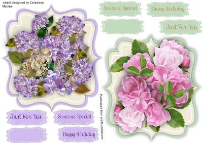 2 Lovely Toppers / Lilac and Pink Roses 