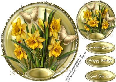 Lovely Daffodils and Gold Butterfly;s