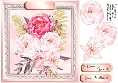 Beautiful Water Coloured Peonies and Star Flowers 
