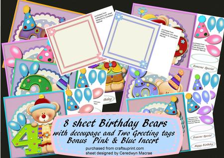 8 Sheet Bumper Birthday Bears Sheets ,.