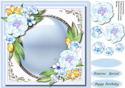 Soft Blue Pionies on a Silver Mat