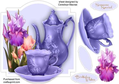 Lilac Irises and a Cup of Tea 