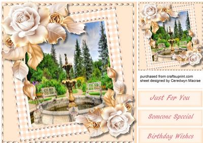Lovely Golden Roses and Water Fountain 