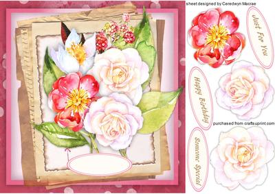 Lovely Shabby Chic Roses on a Gold Mat 