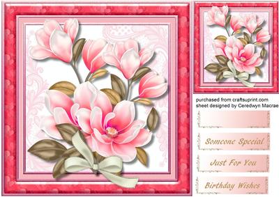 Lovely Hot Pink Magnolias on Lace 