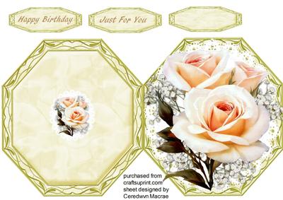 Lovely Octaonal Cream Roses , Print,cut, and Fold