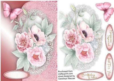 Beautiful Butterfly and Roses on Lace 
