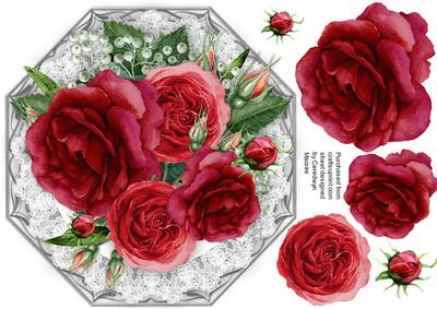 Red Roses on a Silver Octagonal Mat 
